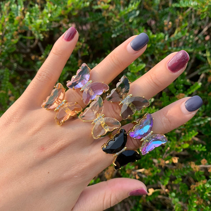 Crystal Glass Butterfly Ring