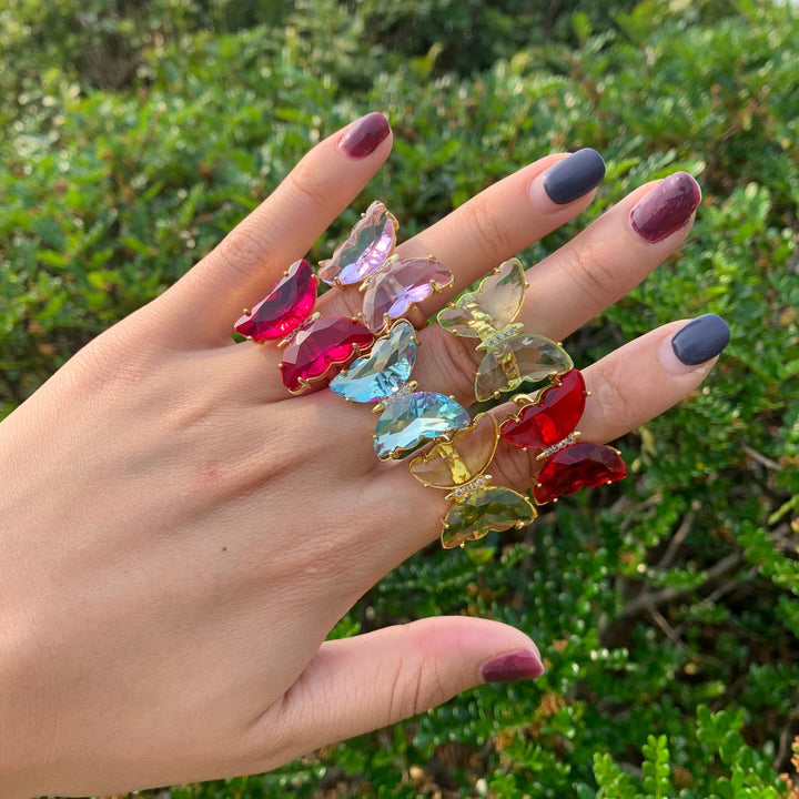 Crystal Glass Butterfly Ring